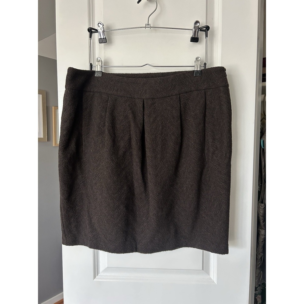 EILEEN FISHER Skirt Women's Brown Herringbone Distorted Pleats Wool Blend XL/1X